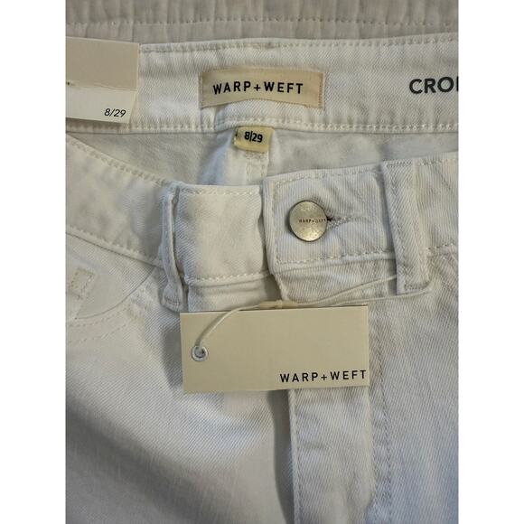 Warp + Weft Crop Bootcut Jeans Womens 8/29 White High Rise Flare Denim Pants New - Picture 3 of 8